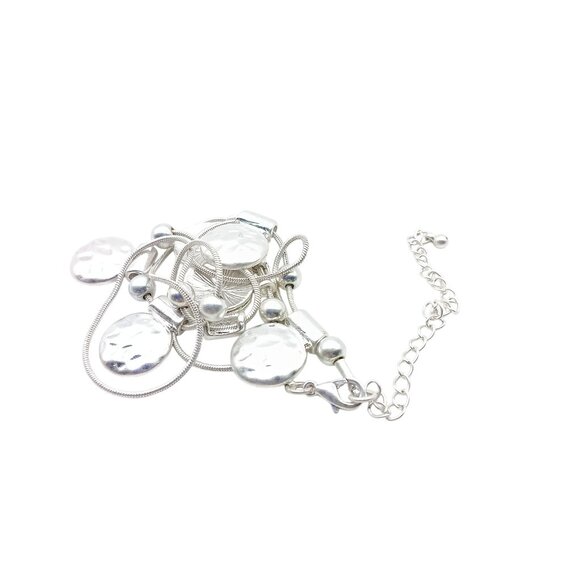 Silver Tone Hammered Disc Pendant Necklace - Picture 2 of 2